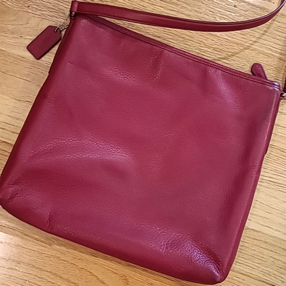 Coach Red Pebble Leather Large Crossbody Purse - Picture 4 of 9